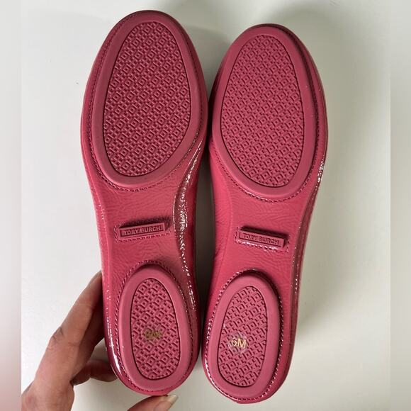 Tory Burch Pink Patent Leather Minnie Travel Ballet Flats Washed Berry 6 - Picture 9 of 9